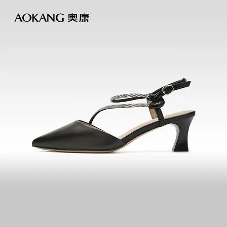 【门店发货】奥康女鞋 2024夏季新款百搭水钻后空单鞋时尚女凉鞋图片