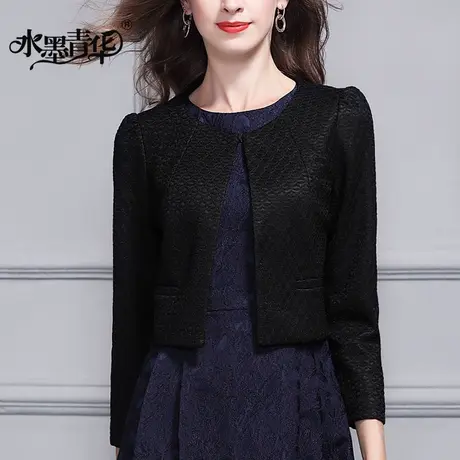 【1件7.9折】冬季新款时尚百搭长袖简约黑色西装短款外套女图片