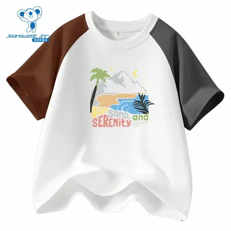 PV真维斯童装2025夏季新款男童休闲圆领鸳鸯袖洋气纯棉短袖T恤商品大图