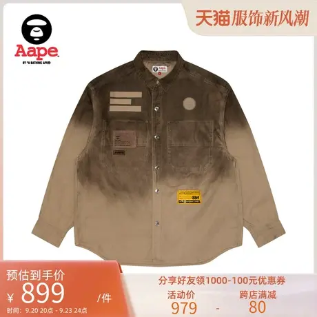 Aape旗舰店男装秋冬渐变复古刺绣猿颜宽松薄款长袖衬衫8428XXJ商品大图