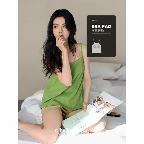 贝妍纯欲风睡衣女夏性感吊带胸垫莫代尔棉家居服甜美少女纯色套装商品大图