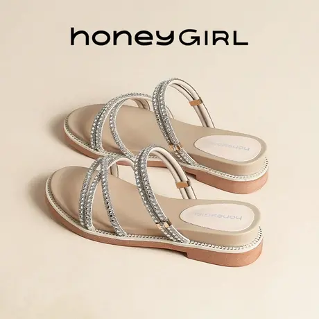 honeyGIRL粗跟半拖鞋女外穿2025新款夏季欧洲站水钻拖鞋时尚休闲图片