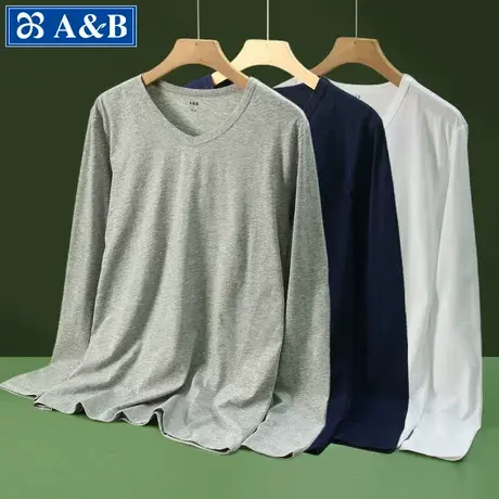 AB内衣春秋男士精致纯棉毛衫宽松全棉薄睡衣家居服V领打底衫P015商品大图