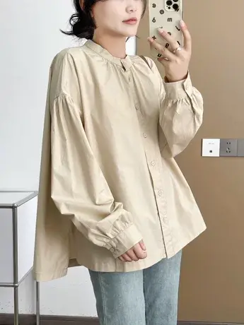灯笼袖衬衫女2023年早秋设计感韩版宽松显瘦通勤立领气质长袖衬衣图片