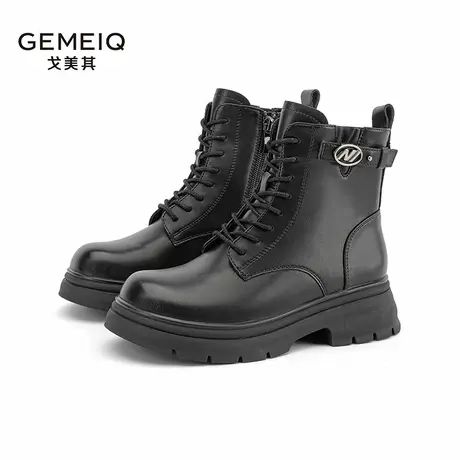 戈美其2024秋冬新款女厚底配裙子中筒机车短靴爆款英伦风马丁靴子商品大图