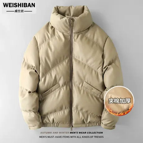 冬装加厚保暖立领PU皮棉服男潮流时尚短款面包服休闲男装防寒棉衣商品大图