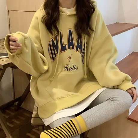 2021网红炸街卫衣女春款薄款宽松韩版chic港风上衣早秋天连帽外套图片