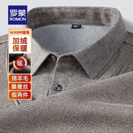 【含羊毛+桑蚕丝】罗蒙男士假两件加绒针织衫2025冬季保暖毛线衣图片