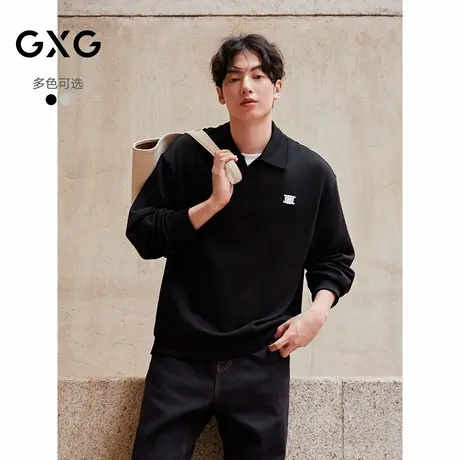 GXG男装 翻领套头卫衣双色假两件上衣长袖卫衣 25冬新品商品大图