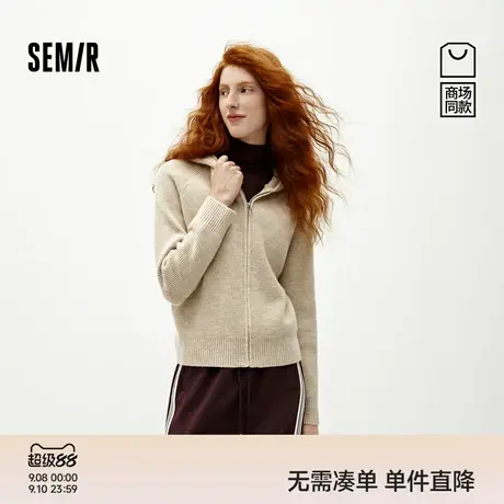 商场同款|森柔森马针织开衫女冬宽松插肩袖连帽2025新款慵懒上衣商品大图