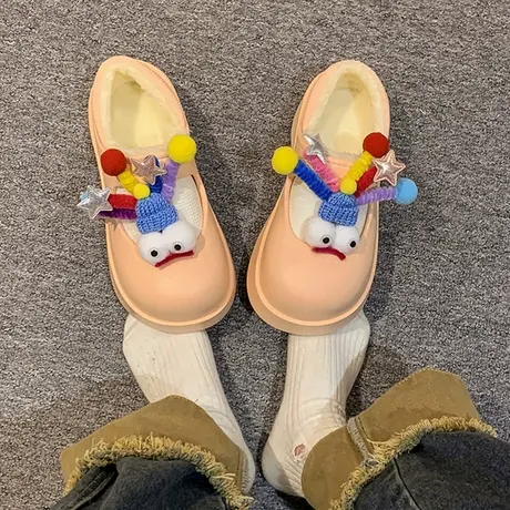 东北棉鞋女秋冬外穿2023新款可爱卡通厚底两穿加绒加厚保暖棉拖鞋商品大图