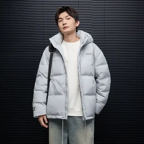 唐狮秋冬情侣同码连帽前胸绣花短款羽绒服美式学院风百搭上衣TM商品大图