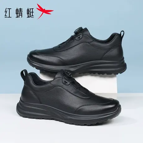 红蜻蜓男鞋新款鞋子男士懒人免系休闲运动鞋皮鞋男真皮皮面防水潮商品大图