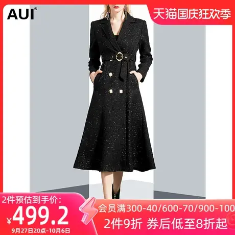 黑色裙摆型气质呢子大衣女中长款过膝2023秋冬新款小香风毛呢外套图片