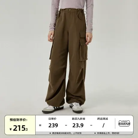 omont蛋挞家 复古工装休闲裤裤女2023秋冬新款高腰显瘦阔腿长裤子商品大图