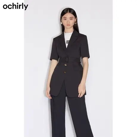 【首降】欧时力新款冬装配送腰带休闲宽松中长短袖西装外套女图片