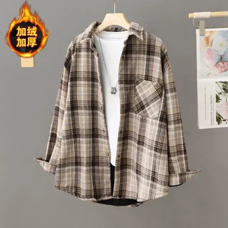 加绒加厚格子衬衫外套女2023新款秋冬季爆款宽松大码保暖长袖开衫商品大图