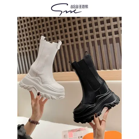 圣恩熙12cm超高跟鞋马丁靴2023流行新款内增高瘦瘦靴中筒厚底靴子商品大图