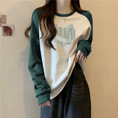 插肩圆领卫衣女春秋冬加厚加绒宽松显瘦长袖上衣服套头外套潮ins商品大图