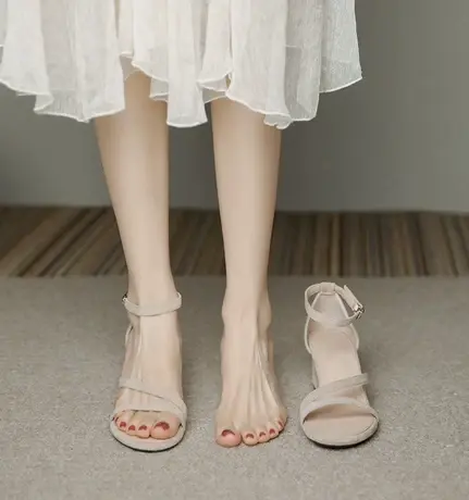 真皮粗跟仙女风凉鞋女2023夏季新款时装配裙子一字扣带温柔高跟鞋商品大图