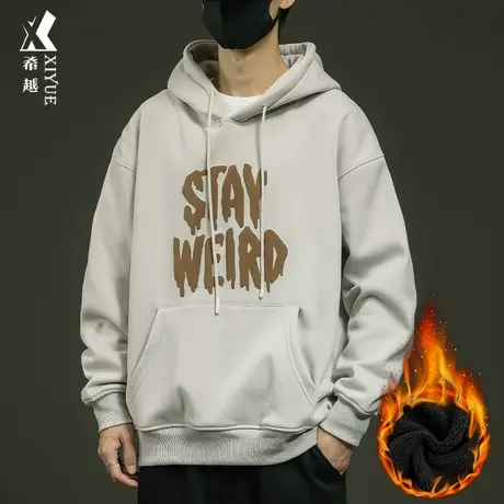 加绒加厚连帽美式卫衣男冬季潮牌重磅宽松大码男士休闲摇粒绒外套商品大图