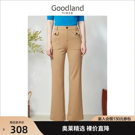 音儿美地女装2023春季新款通勤气质百搭口袋装饰中腰微喇叭休闲裤商品大图