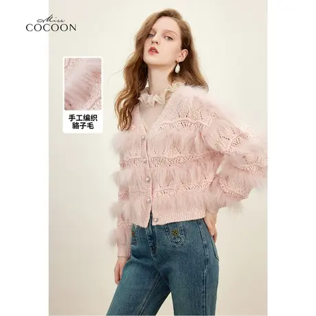 MISSCOCOON千金玛德琳貉子毛小香风2023秋季新款镂空设计感毛衫冬图片