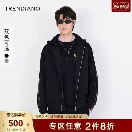 TRENDIANO官方潮牌春秋新款拉链解构可拆卸连帽棒球领夹克外套男商品大图