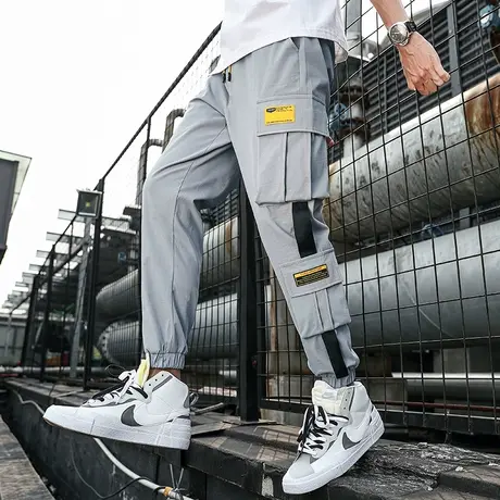 裤子男士韩版潮流百搭休闲运动长裤潮牌宽松秋季九分工装裤束脚裤商品大图