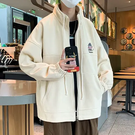 卡通印花夹克男潮牌秋冬款纯棉立领外套男青少年休闲宽松百搭褂子商品大图