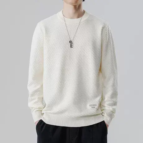 圆领毛衣男士冬季简约纯色针织衫男休闲宽松打底衫加厚保暖毛线衣商品大图