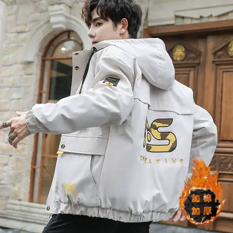 秋冬季男装加棉加厚外套男韩版棉衣青少年夹克百搭学生冬装小棉袄图片