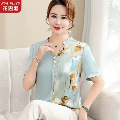 中年妈妈夏装时尚短袖t恤洋气40岁50中老年女休闲小衫气质上衣服商品大图