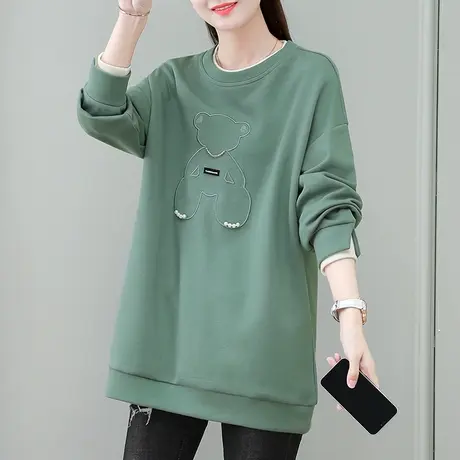 中长款圆领卫衣女春秋2024年新款时髦韩版遮臀大码上衣服长袖外套商品大图