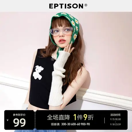 EPTISONt恤女2023夏季新款截短款无袖打底背心街头潮时尚印花图片