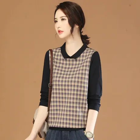 韩潮袭人格子长袖套头休闲女士衬衫2024春新款设计感小众衬衣上衣图片