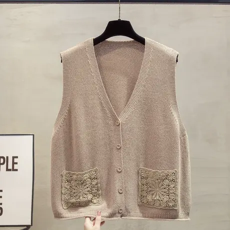 v领针织开衫马甲背心女2025春秋新款外穿马夹外搭棉麻风毛衣坎肩商品大图