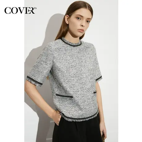 COVER夏季金银葱小香风冰丝短款衬衫商品大图