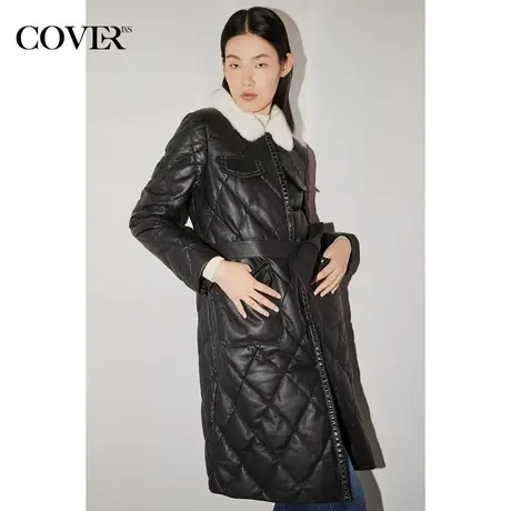 COVER冬季2022经典水貂毛领点缀保暖绵羊皮白鸭绒皮羽绒图片