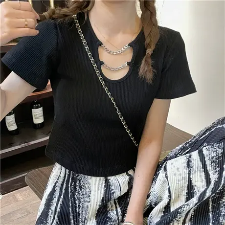 短款上衣女夏季设计感小众穿搭高腰露脐甜辣妹风心机短袖t恤ins潮商品大图