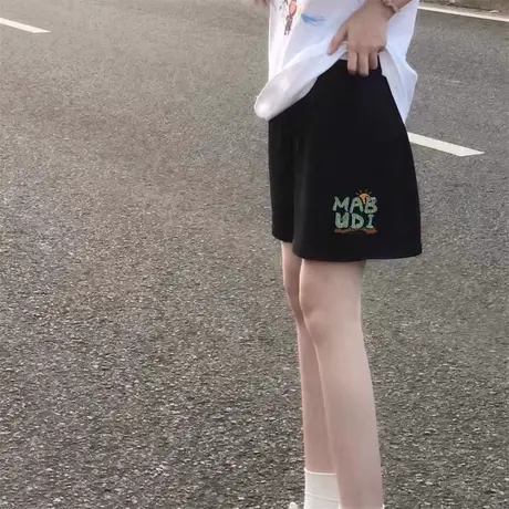 夏季休闲运动五分裤hiphop潮牌街头风高腰裤子ins潮纯棉阔腿短裤商品大图