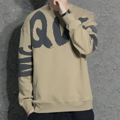 奕飏男士卫衣2022春季新款薄款长袖外套圆领内搭潮流字母宽松上衣商品大图