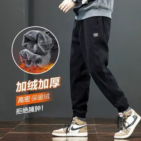 加绒保暖痞帅气工装冬季2024年新款男装加厚抗寒防风束脚休闲裤子商品大图