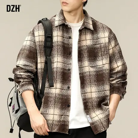 男士翻领格子衬衫男长袖高级感秋季免烫衬衣2023新款休闲开衫外套商品大图