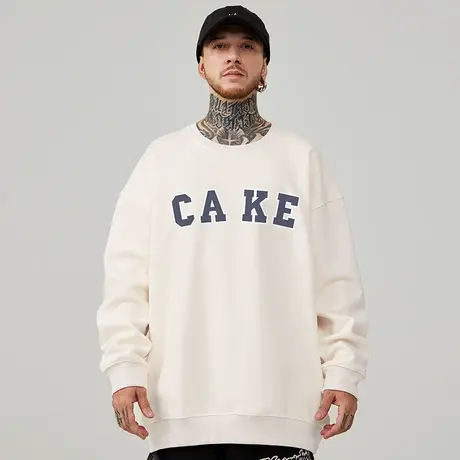 oversize美式嘻哈圆领胖子卫衣潮牌大码男装春秋冬款加绒男生外套商品大图