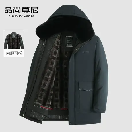 【拆卸内胆】老年人冬装男加绒加厚脱卸毛领连帽防风保暖爸爸棉衣商品大图