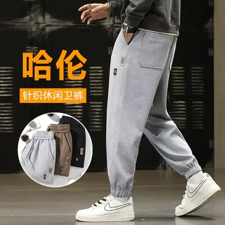 灰色哈伦运动卫裤男士束脚宽松紧腰针织潮牌休闲长裤子秋季秋冬款图片