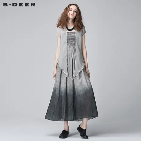 【商场同款】sdeer圣迪奥女装民族风绣花系带抹胸长裙S17281255图片