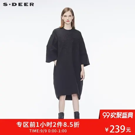 sdeer 圣迪奥 女装 优雅哥特立体绣花圆领套头长裙S17381288图片