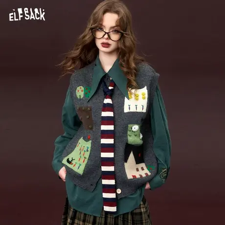 妖精的口袋刺绣提花马甲女2024早春新款小个子设计感减龄无袖坎肩商品大图